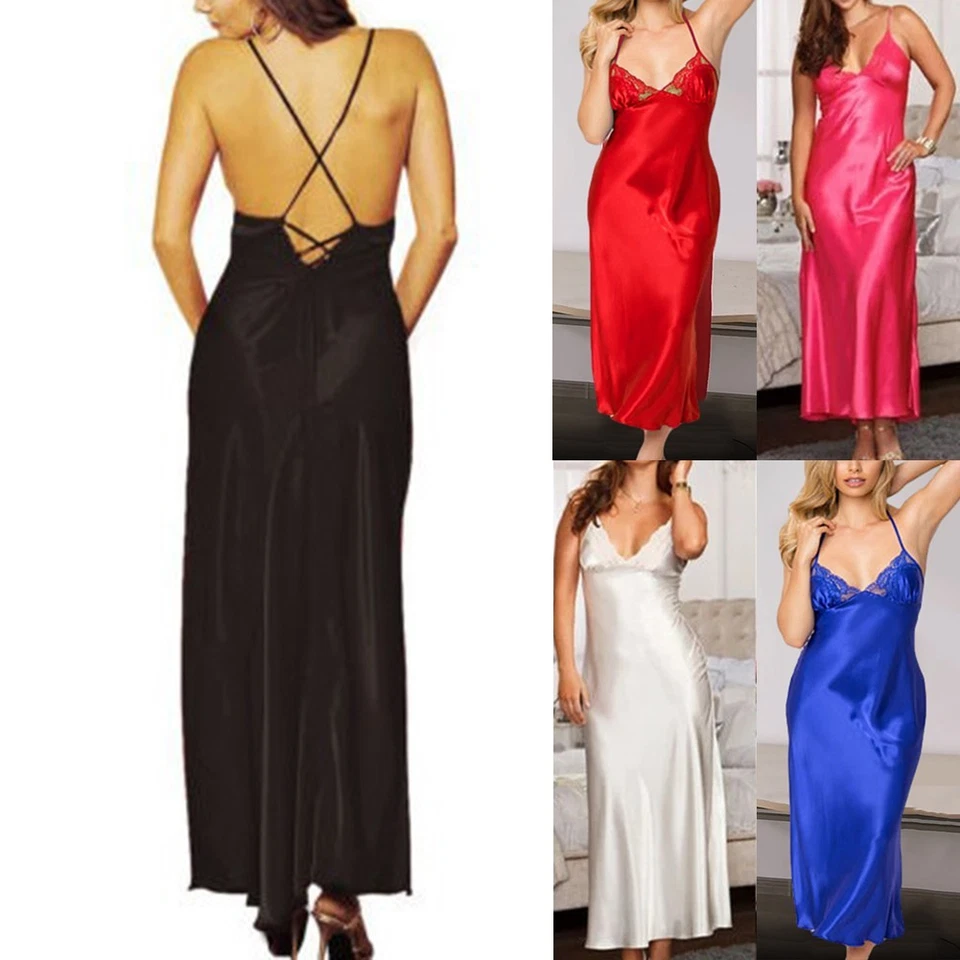 Robe de nuit douce col V satin robe grande taille robe de nuit pour femme - Photo 3/4