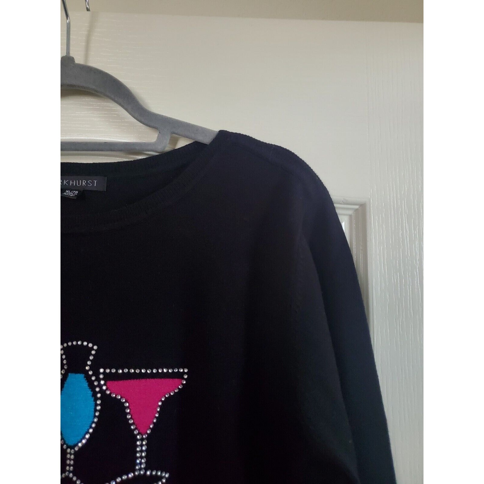 Parkhurst Cocktails Rhinestone Black Long Sleeve Soft Party Sweater Women's XL