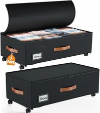 Under Bed Storage with Wheels, 2-Pack Larger Underbed Storage Containers with In