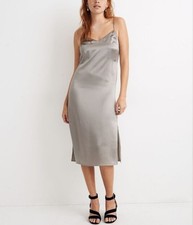 Madewell Womens Gray Silk Slip Dress size 10 Eva Side slit Sexy Cocktail Party