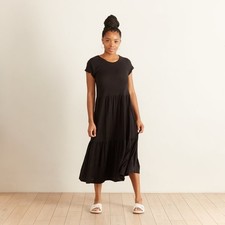 Nation LTD Roman Tiered Women’s Black Pima Cotton Midi T-Shirt Dress Size Small 