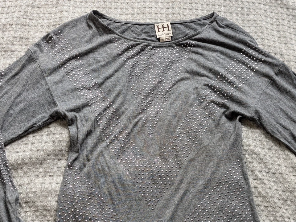 Vestido Haute Hippie Para Mujer XS Tachonado Manga Larga Metálico Modal Glamour Cóctel Pa Foto 2 de 4