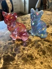 Vintage Fenton Carnival Glass Cobalt Iridescent Sitting Kitten Cat Figurines (2)