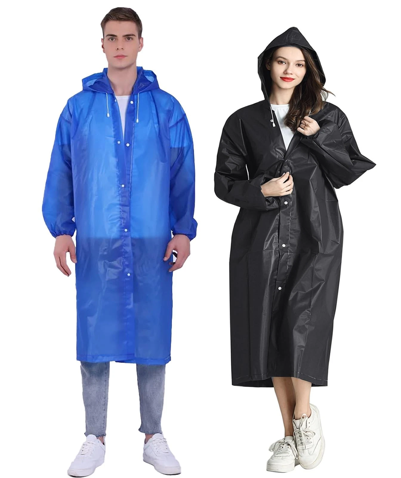 2 PCS Rain Ponchos Adults Travel Rain Jacket Packable Coats Womens Hooded