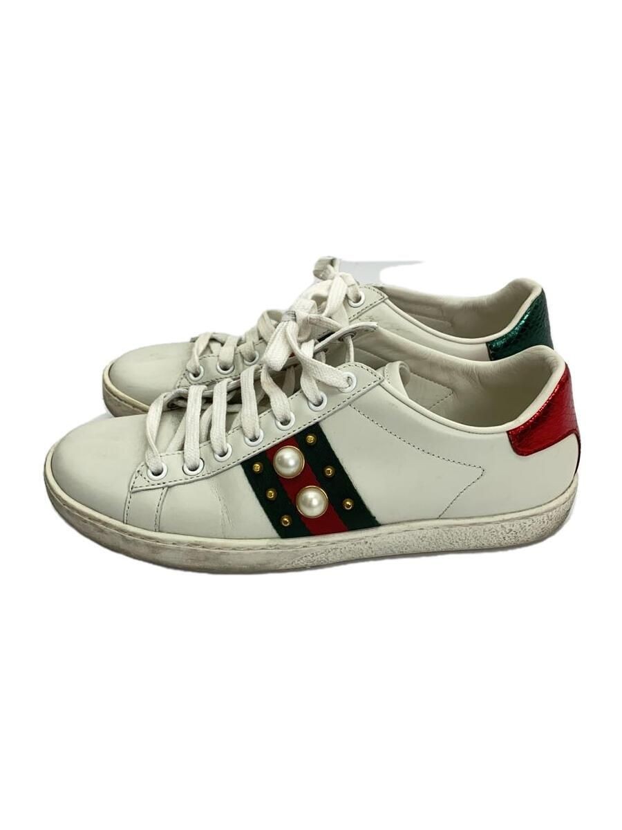 SAOLA GUCCI Sneakers Taglio Basso Perla Suola Asimmetrica Riduce Macchia 37 Pelle Bianca