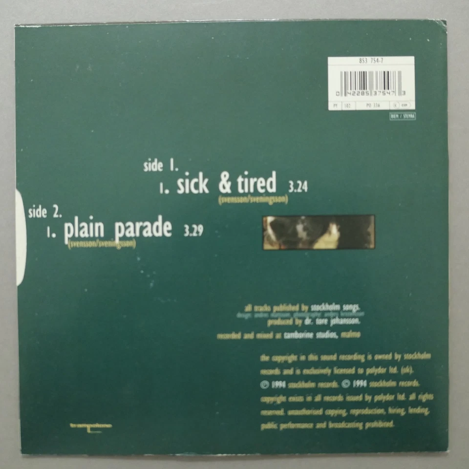 Cardigans – Sick & Tired 7" Single  Trampolene / Stockholm Rec.  UK 1995  MINT- - Bild 2 von 4