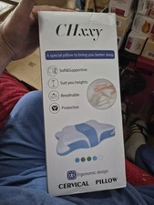 CHxxy Memory Foam Ergonomic Cervical Neck Pillow, Blue/White, + 2 Pillow Cases