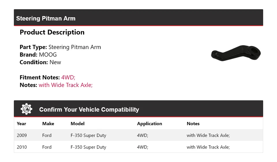 Braço Pitman de direção MOOG 2009-2010 Ford F-350 Super Duty 4WD - Imagem 2 de 4