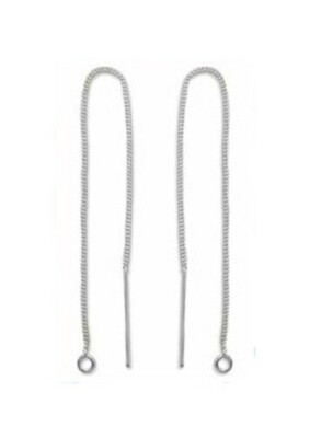 5 Pairs  Sterling SILVER EAR THREADS 5'' Long Jump Ring End ~ Box Chain Style