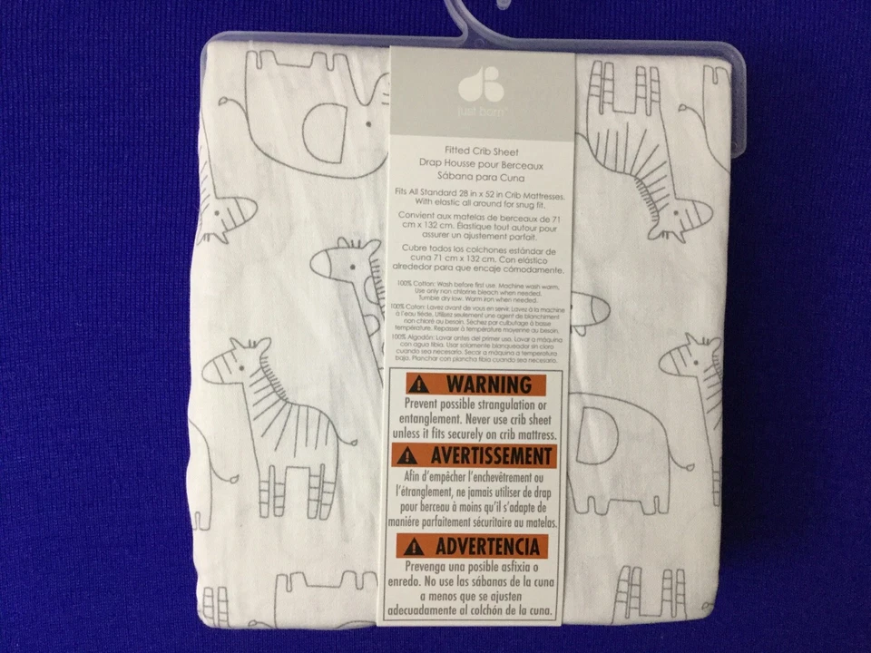 NEW Just Born Big Creamer Animal Print White Fitted Crib Sheet 28 X 52 in (E11) - Image 2 of 3