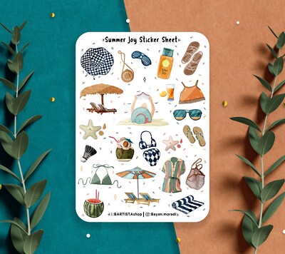 Summer Joy Stickerbogen, Bullet Journal Sticker, Planer Sticker, Strand