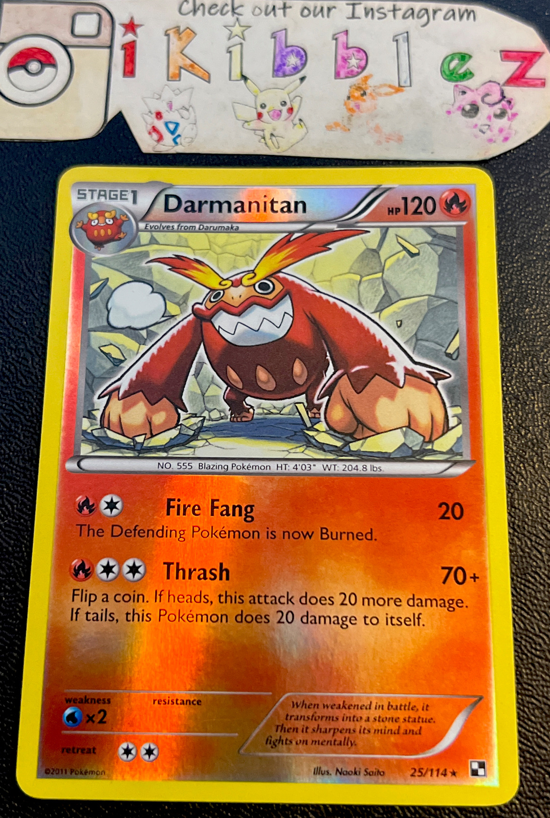 Darmanitan 25/114 NM Reverse Holo Rare Fire Type Black White Pokemon Card!