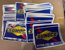 LOT OF 50 SUNOCO “OFFICIAL FUEL OF NASCAR” STICKERS~ 4 1/2” X 6 1/2”~ NOS~DECALS