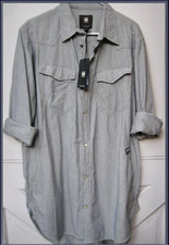 G-StarRAW TACOMA Sun Faded Blue&Wh Striped Chambray Shirt-Dress LG NEW FINAL $$
