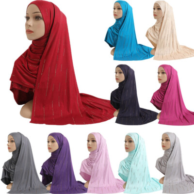 Muslim Hijab Jersey Scarf Rhinestone Head Wrap Shawl Scarves Headscarf  Turban