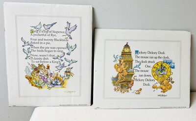 Set Of 2 Vintage lithographs Hickory Dickory - Sixpence Hodges - 8 x 10  VBL16E