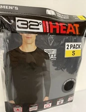 2 Pack 32 Degrees Heat Mens SMALL Crew Neck Base BLACK T-Shirt Long Sleeve Anti-