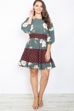 Womens Plus Size Heather Green Floral Dress 3XL Smocked Waist 