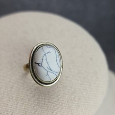 Silver And Howlite Ring Oval Size 7