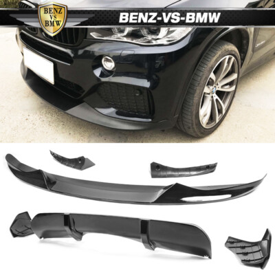 Fits 14-18 BMW F15 X5 M Sport Gloss Black Front Bumper Lip & Rear Diffuser PP