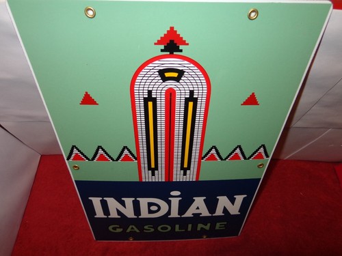12 x 18 in INDIAN GASOLINE ADV. SIGN HEAVY METAL PORCELAIN NICE GRAPHICS # 1015B - Picture 4 of 7