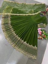 New Launching Faux Georgette Gown With Mehendi Green Dupatta For Women Wear