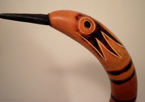 Peru Carved Gourd Bird Rattle Painted Burned Stained Vintage Folk Art 7" Wood - Picture 6 of 9