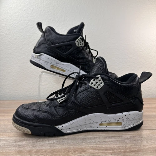 Jordan Sneakers Mens 10.5 Black Leather 4 Retro LS Oreo  2015