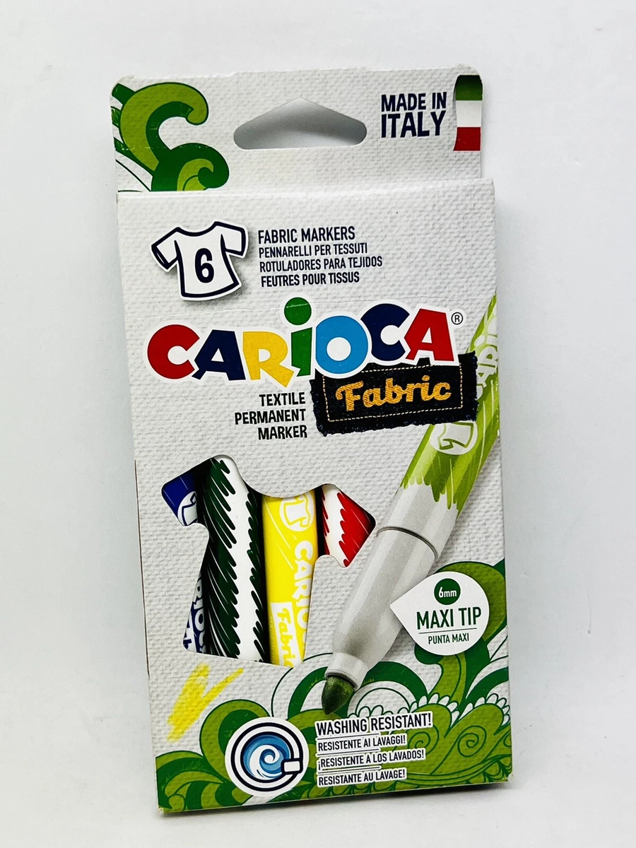 Carioca 6 Pack Colour Fabric Marker Pens Permanent Clothes Textile T-Shirt  Art