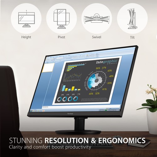 ViewSonic 24 Inch Full HD LED Monitor 1920x1080 100Hz Ergonomic Stand - Picture 3 of 8