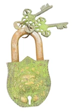 Vintage Antique Style Design Tiger Padlock With 2 Keys Brass Door Lock 4.5 inch