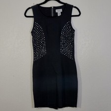 Sweater Dress Sz XS Black Embellished Sleeveless Bodycon Mini Carmen Marc Valvo