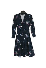 Ann Taylor Factory Navy Blue Floral Knee Length Long Sleeve Knit Dress S