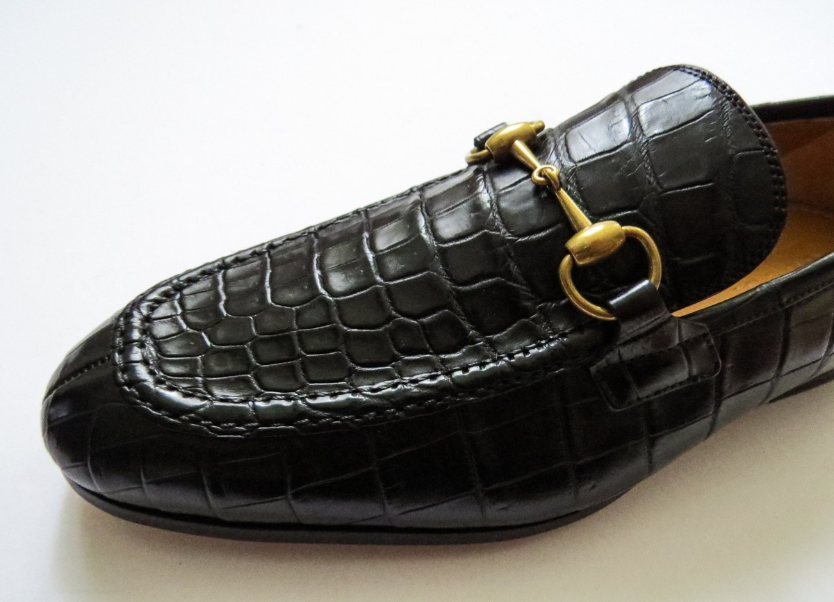 GUCCI Jordaan Crocodile Alligator Leather Loafers Shoes 7 G 7.5 US