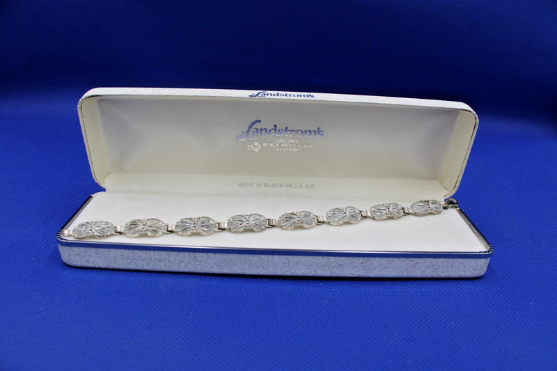 Vintage Estate Landstrom's Sterling Silver Floral Link Bracelet - 7.5 Inch 
