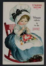 Clapsaddle Anti-Suffrage Woman Home Quilting Suffragette Valentines Postcard