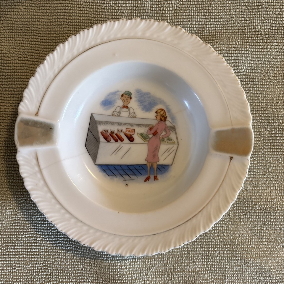 Funny Dirty Sexy Humor Vintage Novelty Ashtray  Man Cave Sausage Meat Market Mid