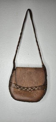 Vintage Leather Tooled Bag Hippie Chic Boho Hippy Western Brown Floral Purse