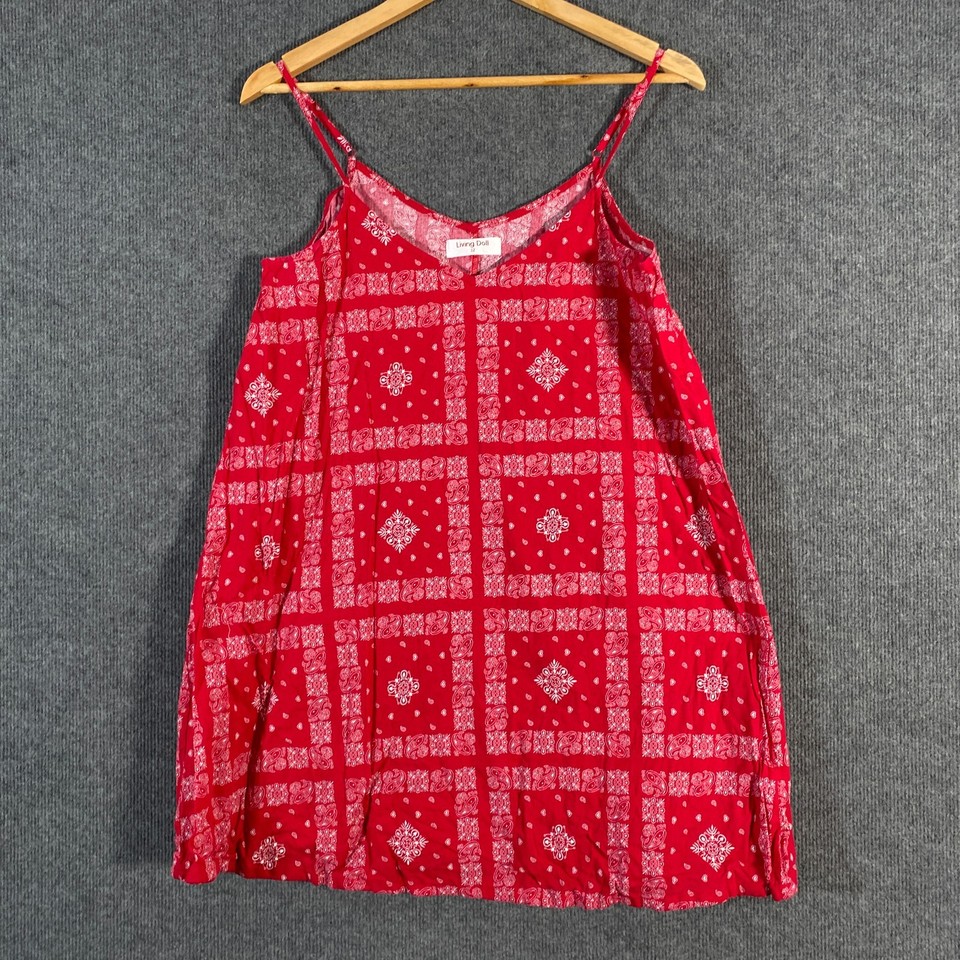 Living Doll Dress Womens 12 White Red Shift Mini Paisley Mod Cocktail Summery
