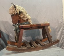 Vintage Amish Built Wooden Solid Oak Flat Seat Rocking Horse 23 Tall