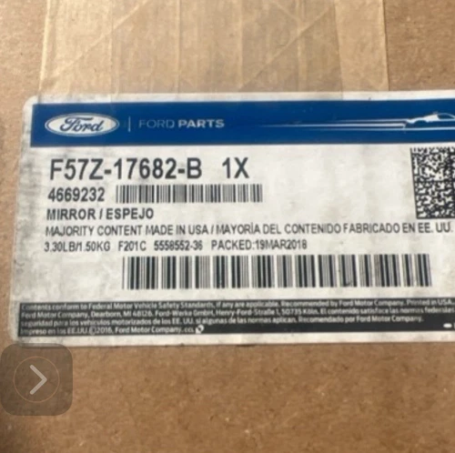 95 96 97 98 99 00 01 02 03 04 05 FORD RANGER Right Door Mirror Black F57Z17682B