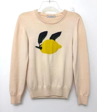 JW Anderson Lemon Fruit Graphic Intarsia Merino Wool Sweater Ivory Cream S