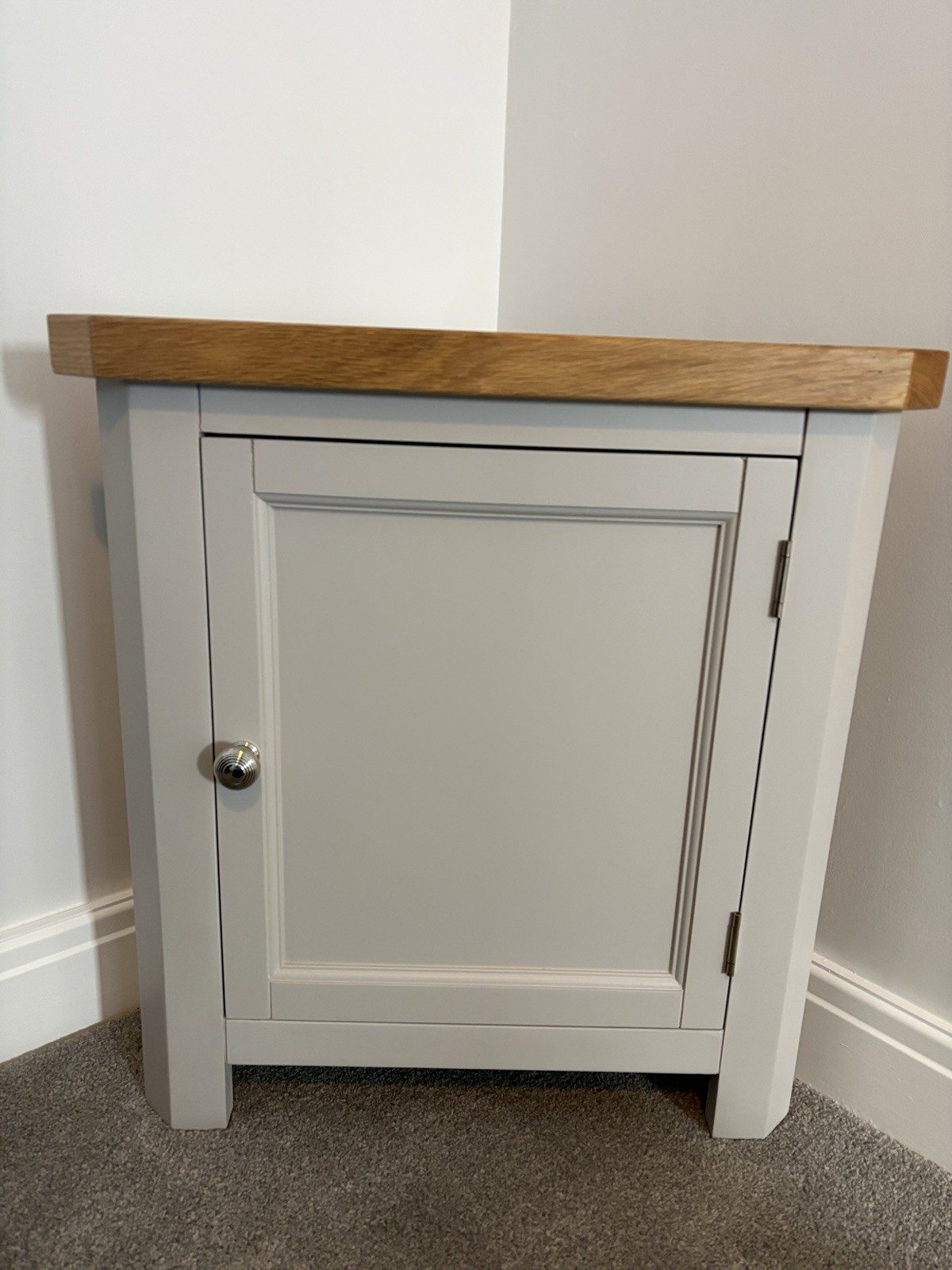 Grey Corner Unit With Oak Top
