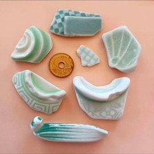 Genuine Surf Tumbled sea glass from japan green pottery
