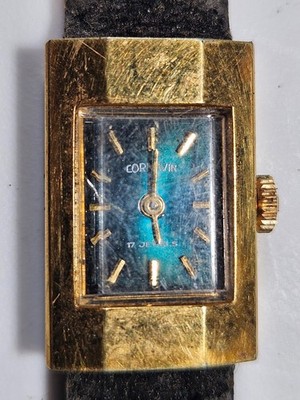 Vintage Cornavin Swiss 17 Jewels Ladies Watch Gold Blue Dial Project