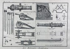 Artillerie Art Militaire en 1782 Canon Fortification Rare Gravure Diderot Armée