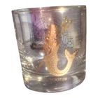 Rare Vtg Zodiac Aquarius 22kt Lowball Whiskey Anchor Hocking Gold Glass 12oz