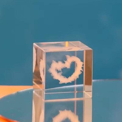 3D Crystal Cube Decoration   Empty Heart & Love Cloud | Laser Engraved | Romanti