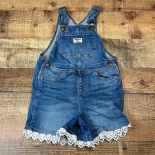 OshKosh B'gosh Girls Denim Shortalls Lace Trim Sz 5T