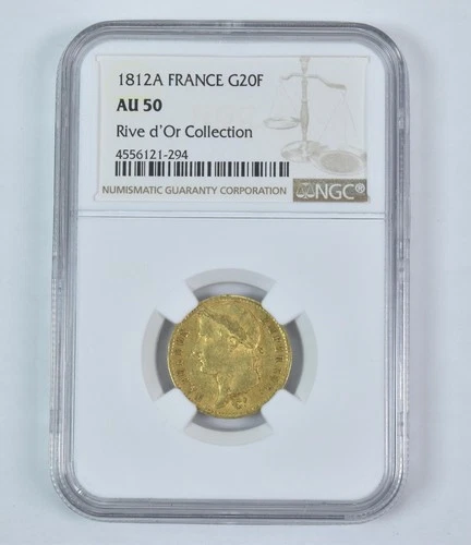 1812 A France 20 Francs Gold Rive d'Or Collection AU50 NGC *9263